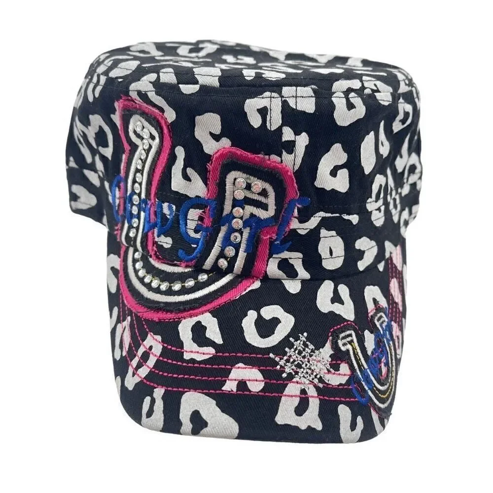 Crown Hat Womens military cadet Baseball Cap Black White Embroidered Cowgirl bli
